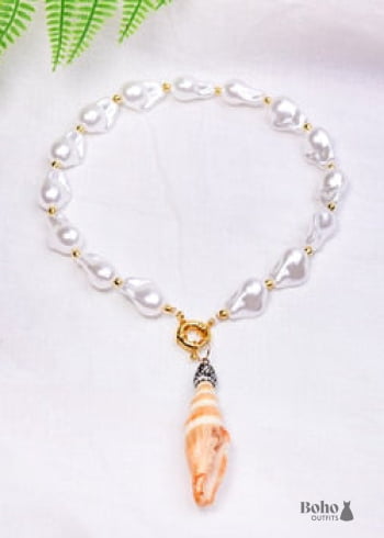 Boho Necklace, White Peal Sea Shell